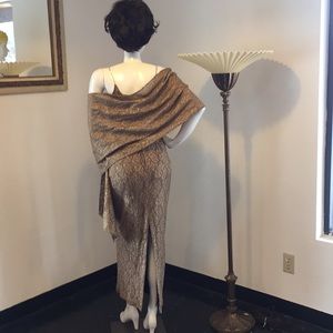 Bari Jay Lame Gold Dress with Matching Wrap